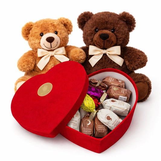 Heart of Helena with teddy bear gift set - 12 chocoteja bonbons