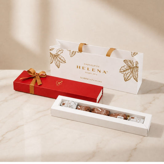 Assorted Helena Chocoteja Bonbons 5-unit red gift bag with colorful wrapped bonbons