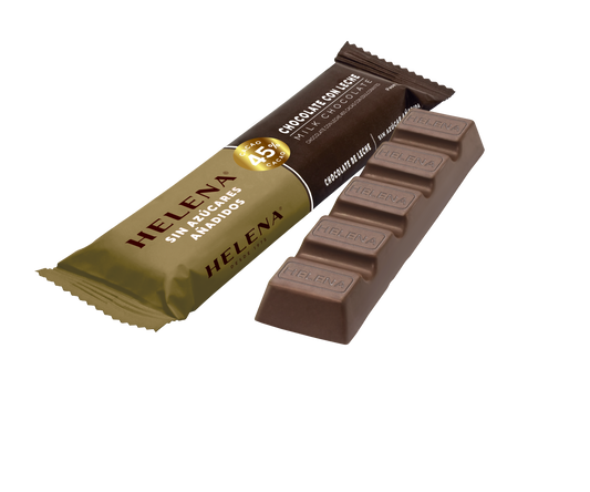 Helena no added sugar 45% cacao milk chocolate bar with brown and gold wrapper, 50 g
