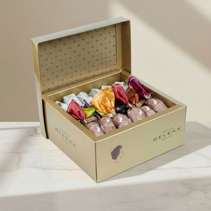 Golden Teja and Chocoteja Bonbon Assortment 36-unit gold gift box by Helena Chocolatier