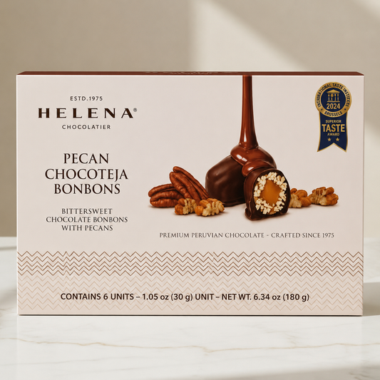 Pecan Chocoteja Bonbon 6-unit box with Helena Chocolatier wrapped bonbons.
