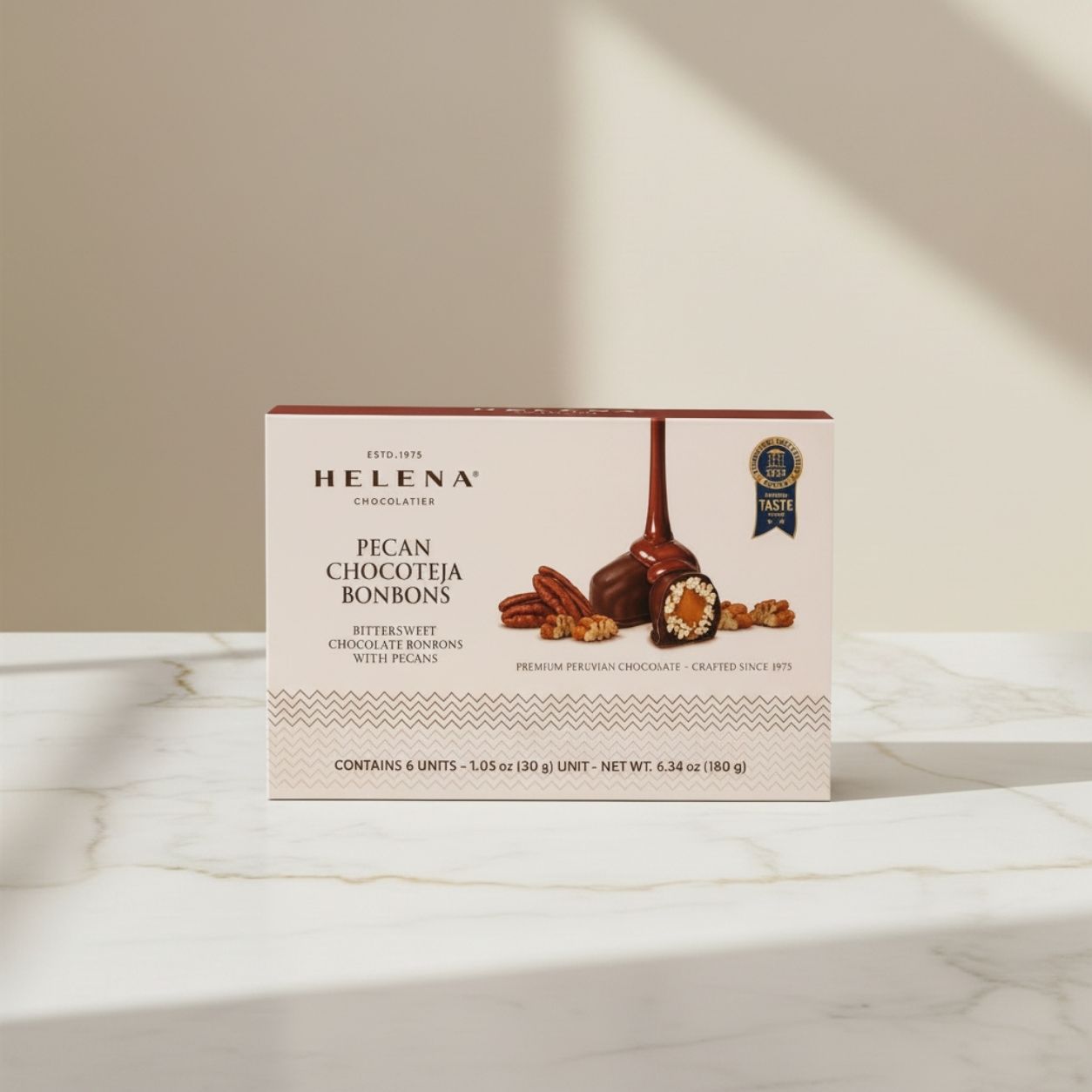 Pecan Chocoteja Bonbon 6-unit box with Helena Chocolatier wrapped bonbons