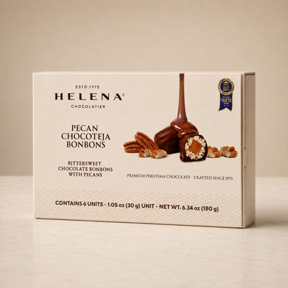Pecan Chocoteja Bonbon 6-unit box with Helena Chocolatier wrapped bonbons.