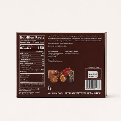 Back view of a dark brown box of Sane Sane Chocolate Company's 'Relove and Soy' chocolate, showing nutrition facts, ingredients, and product details on a clean off-white background.